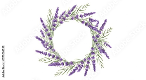 A Beautiful Floral Wreath Made of Delicate Lavender Stems and Green Leaves