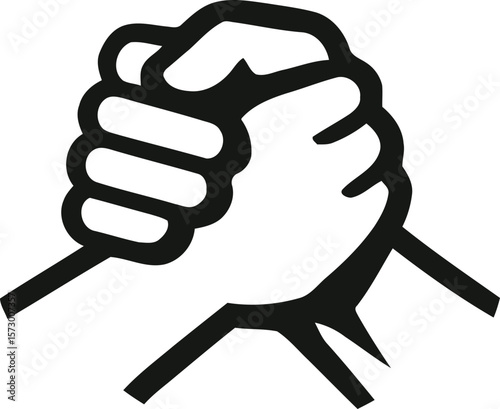 A graphic illustration of two hands clasped together in a symbol of unity, strength, or agreement.