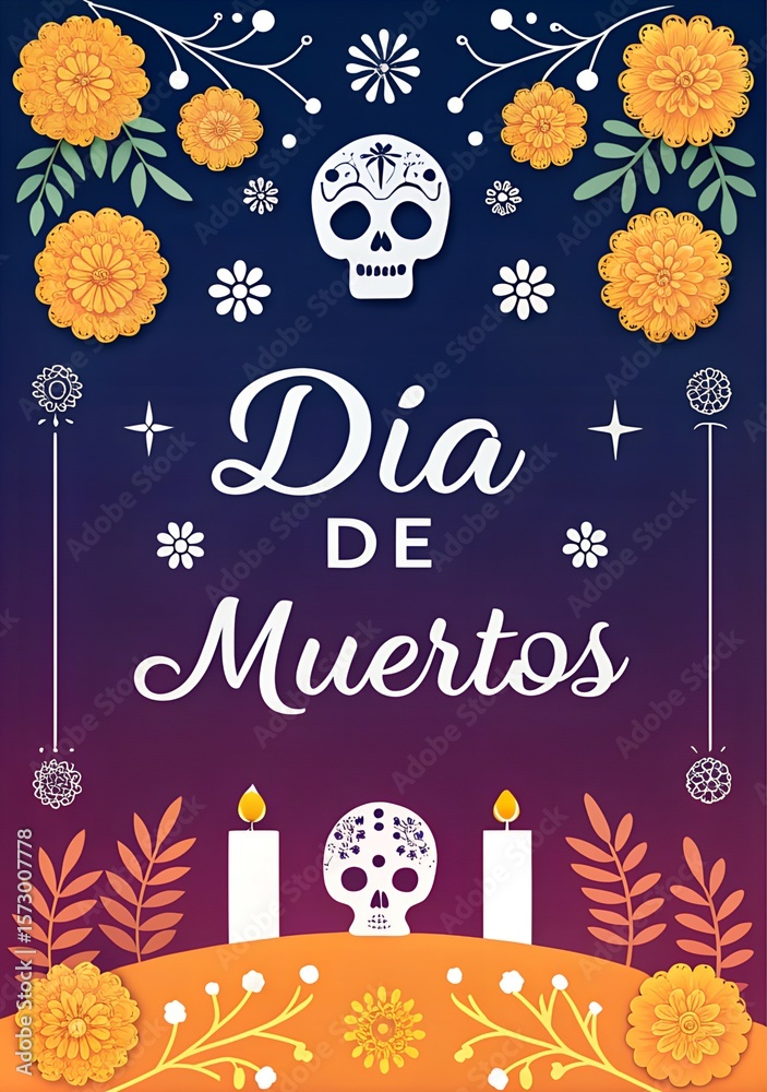 Fototapeta premium Poster template for dia de muertos holiday, Illustration for dia de muertos holiday, Hand drawn flat dia de muertos background