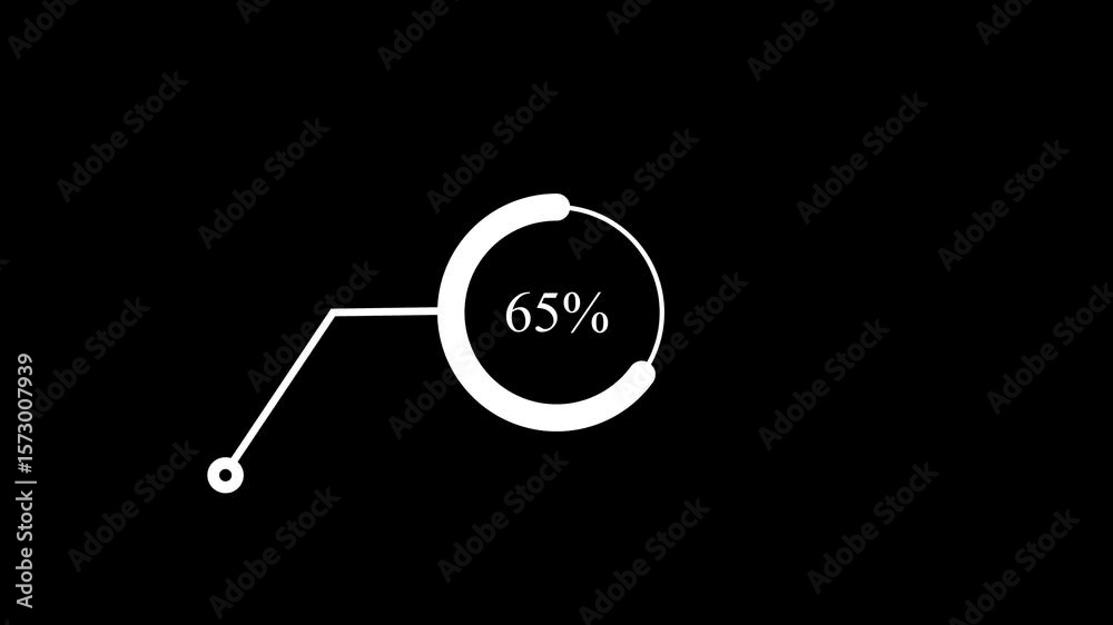65% 65% percent Call out Pie Chart Animation. Hundred percent circle loading icon pie chart diagrams. Hundred percentage chart for finance, sales ,HUD Animation.