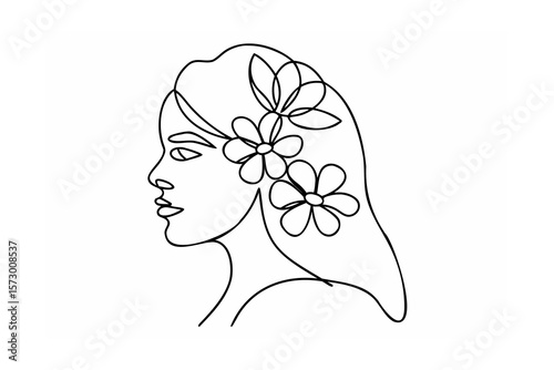 Woman profile with flowers in hair face head