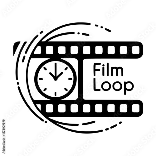 Animated Film Loop Icon Seamless Repeat Cycle, Video Playback, Time Loop