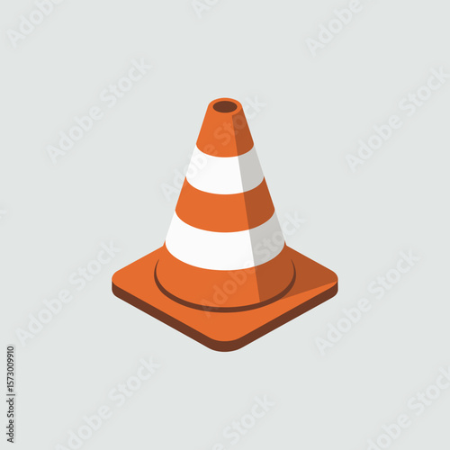 Minimalist Orange Safety Cone in Flat Style