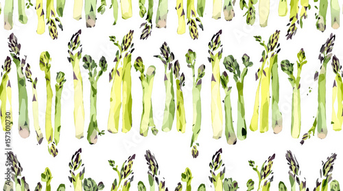 Fresh asparagus and vegetables on green grass background