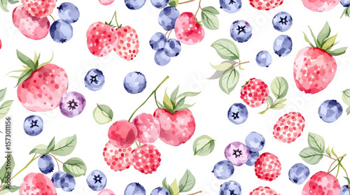 Watercolor background pattern berries on white background	