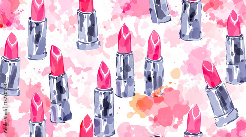Bright Pink Lipstick Pattern With Repeating Lipstick Tubes For Fashion And Beauty Background