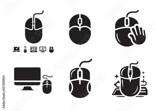 Computer mouse silhouette vector, Computer mouse icon Set