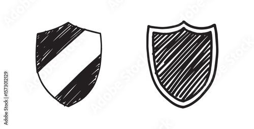 Shield icon in doodle sketch lines protection computer virus antivirus