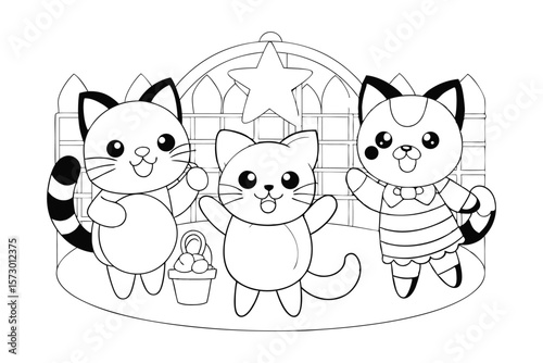 Stuffed Cats and Dogs Twirling by Trellis