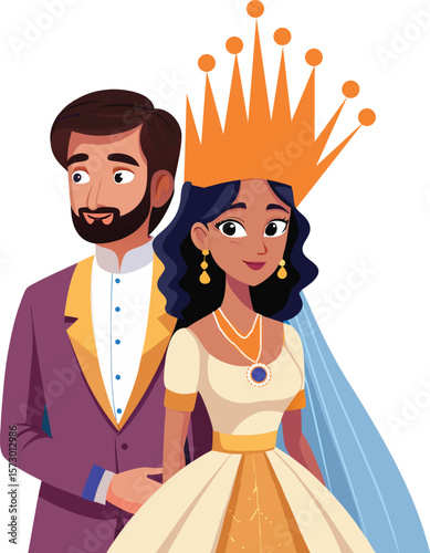 Royal couple adorned in regal attire king queen