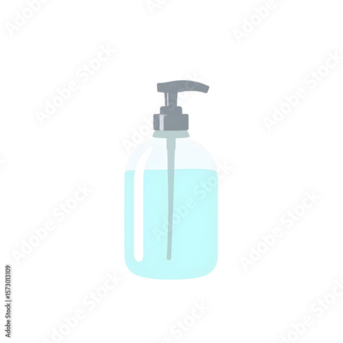 Clear pump bottle with liquid soap on transparent  background  