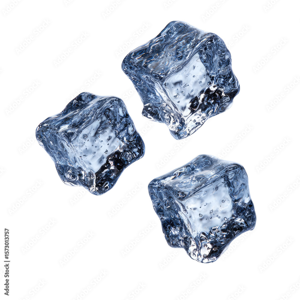 Obraz premium Three Realistic Ice Cubes on Transparent Background