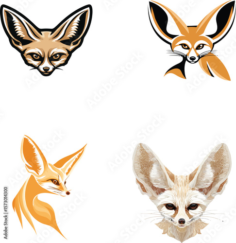 Fennec fox illustration vector graphic design set art eps
