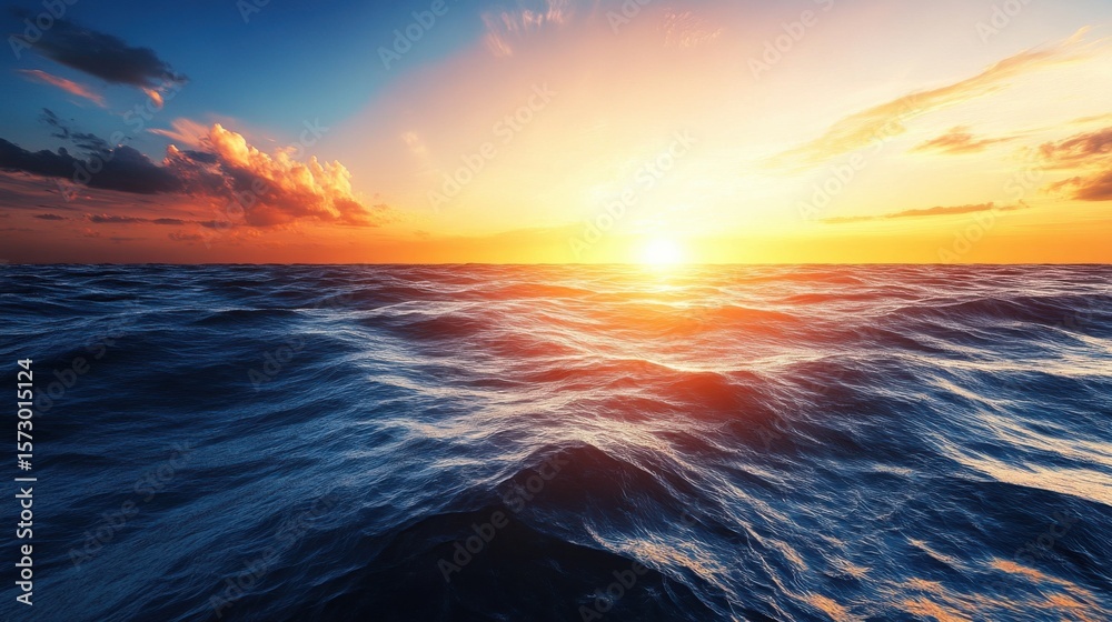 Obraz premium Ocean Sunset Golden Hour at Sea.