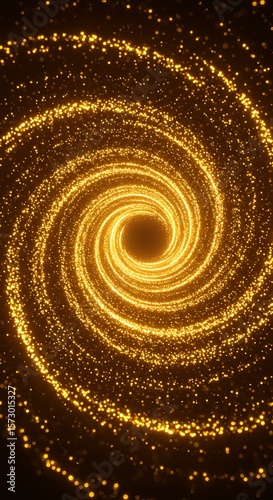 Golden Particle Spiral: Abstract Luxury Background, Festive, Energetic, and Sparkling.