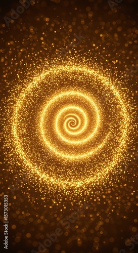 Golden Spiral of Sparkling Particles: Abstract Luxury Background