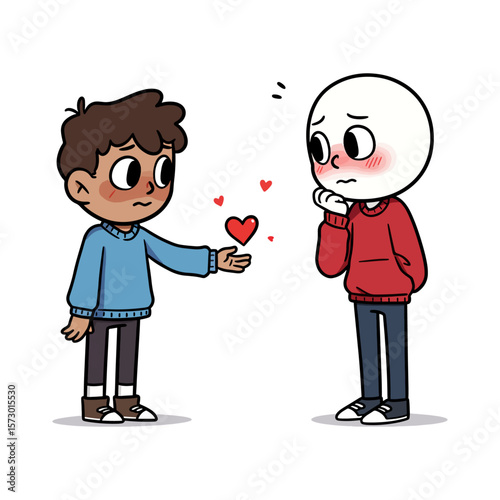 Boy Giving His Heart - Cute Love Confession Cartoon Illustration