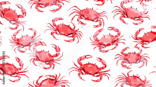 Watercolor Seamless pattern crab white background	