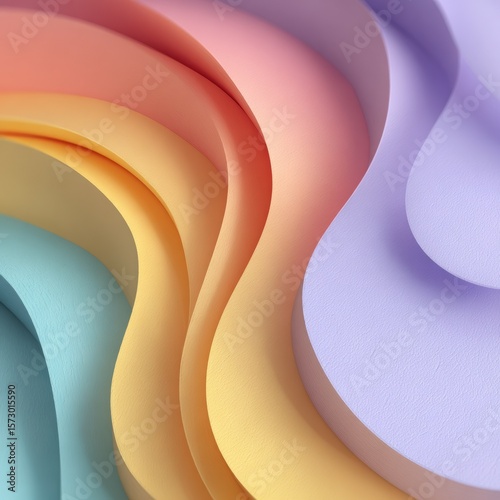 Gentle Chromatic Flow: Intertwining Wavy Layers in Subtle Pastel Tones, Featuring a Delicate Texture for a Modern Abstract Background Design.