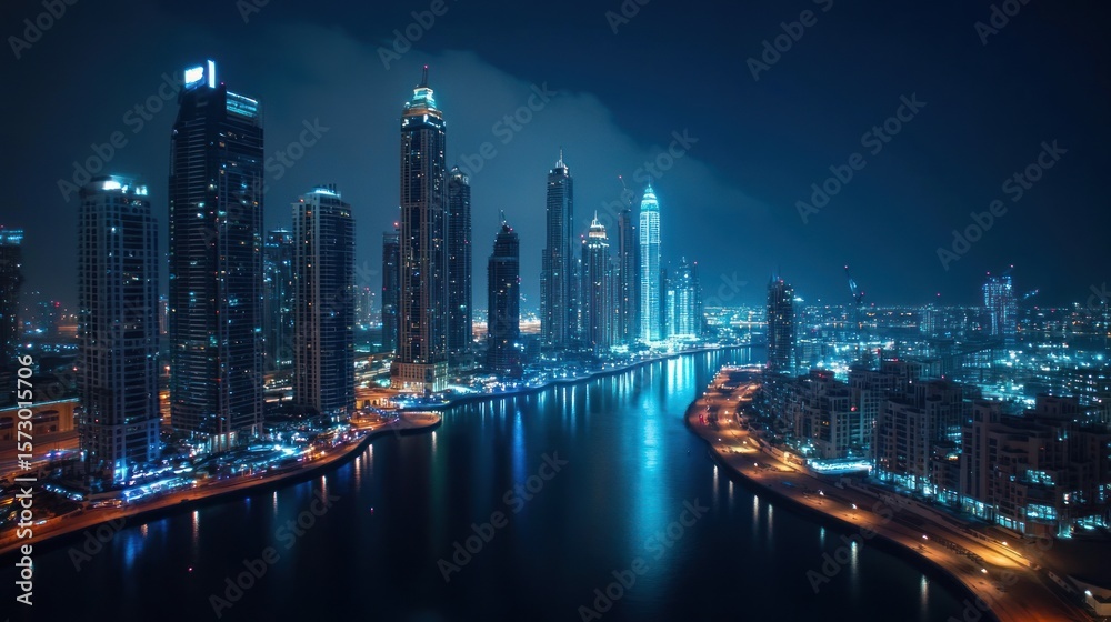 Fototapeta premium Dubai Marina at Night: A Breathtaking Urban Skyline