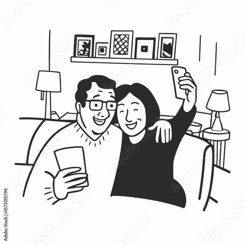 Euphoric mature 60s man woman couple looking at cellphone screen, reading message with good news, celebrating getting online lottery win notification or celebrating internet success together at home.