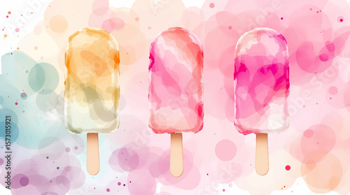 Ice cream watercolor in seamless pattern. Vector illustration.
