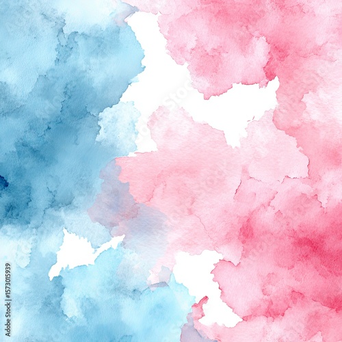Vibrant and Soft Watercolor Abstract Background with Dynamic Blue and Pink Washes, an Artistic Texture for Creative Design and Digital Art.