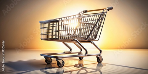 Elegant Black Chrome Shopping Cart on Pearl White Background - Luxury E-commerce