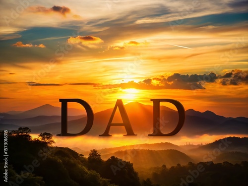 Silhouette Dad Typography Sunrise Mountain Strength Father's Day