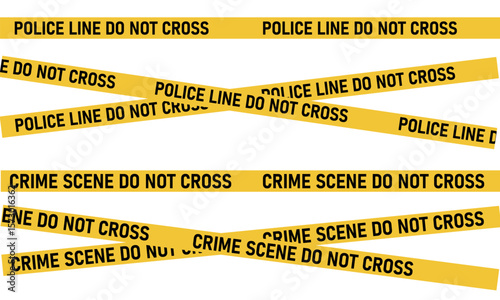 Yellow police and crime scene tape crisscrossing over a white background, with bold black text reading " DO NOT CROSS"