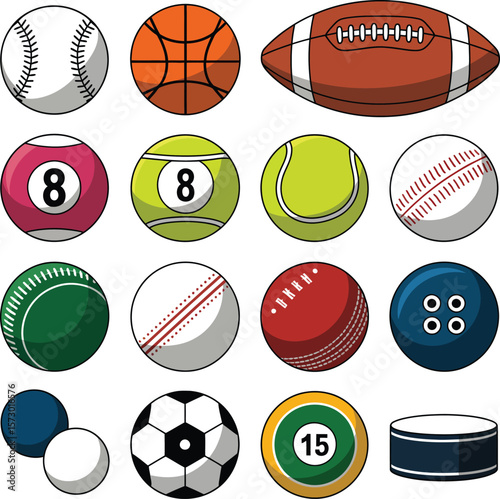 Collection of popular sports balls and equipment