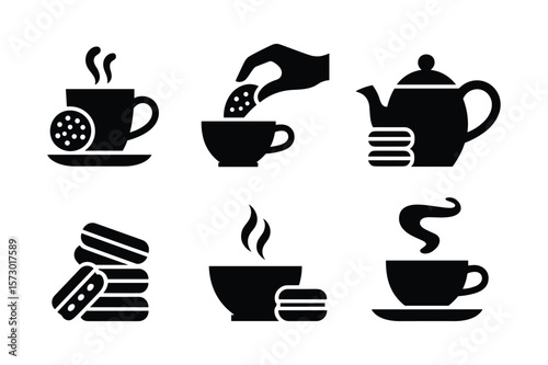 Hot beverages and sweet treats with steam and cookies coffee hot drink
