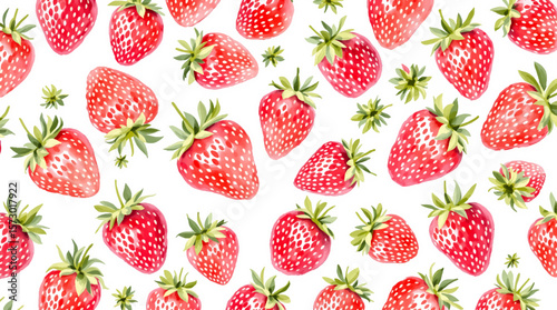 Watercolor pattern strawberries on white background	