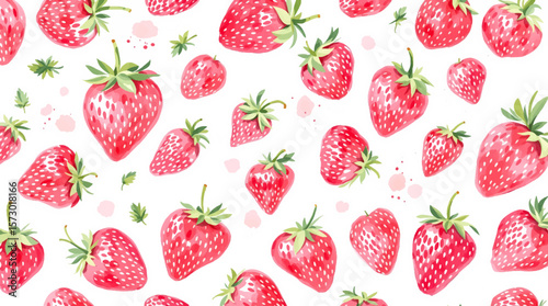 Watercolor pattern strawberries on white background	