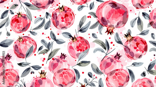 Watercolor Pattern garnet on White Background	