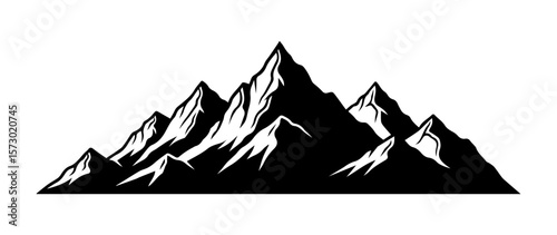 Abstract  mountain  landscape isolated on transparent background. Rock Silhouette.  Vector design snowy mountain range for camping logotype, travel destination, adventure and outdoor exploration