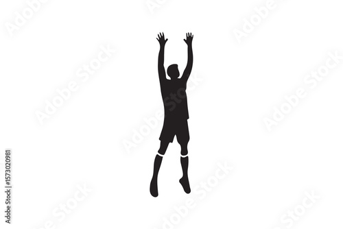 Dynamic Silhouette of a Person Jumping High.A powerful silhouette of a person jumping with arms raised high.