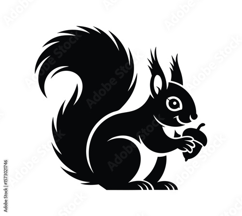 Cute Sitting Chipmunk with Full Cheeks, Black and White Vector Mascot