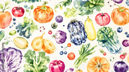 Vegetables watercolor, vibrant watercolor broccoli and greens pattern for fresh produce designs	
