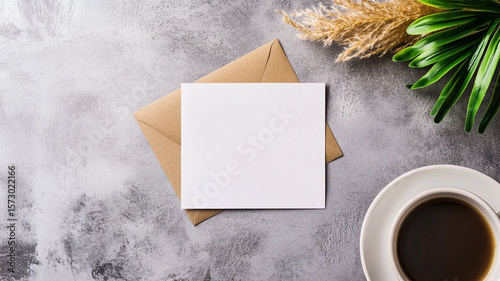 Wallpaper Mural Top view of a blank white paper card and kraft envelope Torontodigital.ca
