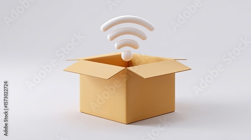Open Box with Floating Wi-Fi Symbol Representing Technology Concept