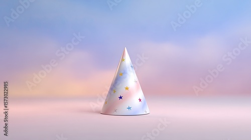 Party Hat with Colorful Stars on Soft Pastel Background