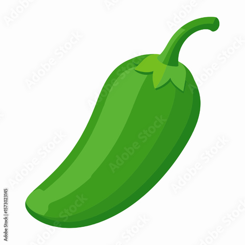 Close Up of Vibrant Green Jalapeno Pepper with a Smooth Skin and a Green Stem in a Plain White Background