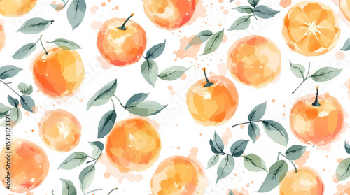 Watercolor set of tangerines with leaves, orange slices isolated on white background.