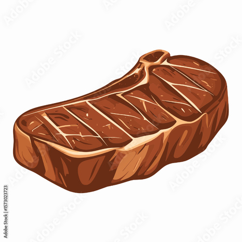 Cooked Ribeye Steak with Grill Marks Close Up Pixel Art Isolated on White Background