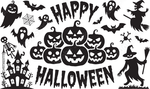 Festive halloween illustration with spooky elements and vibrant colors