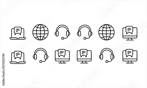 Digital Communication & Support Icons – Line Art Vector Set