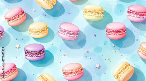 Seamless pattern with watercolor sweet and tasty donuts