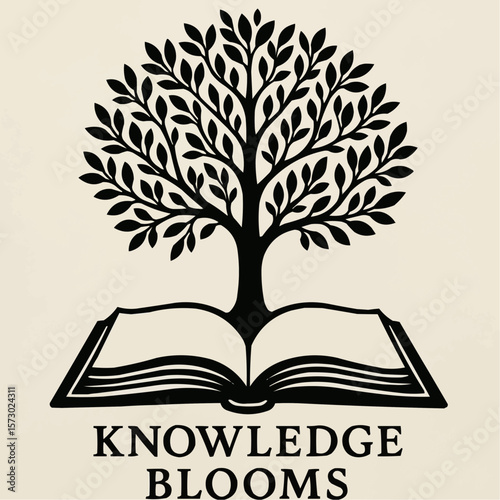 An open book with a tree and leaves symbolizes the magic of learning, knowledge, and the wisdom found in nature and literature