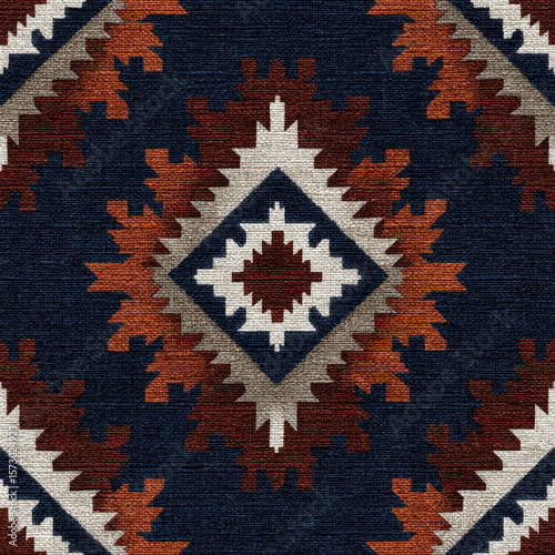 Detailed Seamless Thai Tribal Pattern Featuring Textile Elements in Bold Colors and Unique Geometric Shapes